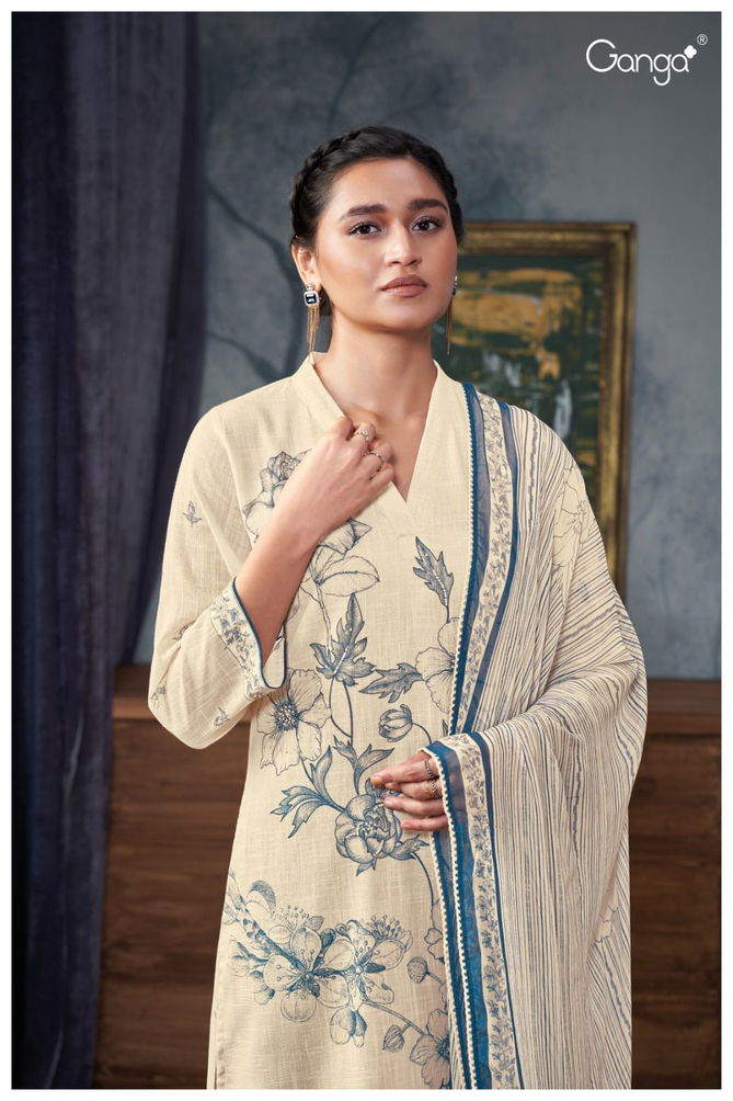 Dhanvi 2721 By Ganga Printed Premium Linen Cotton Dress Material Wholesale Shop In Surat